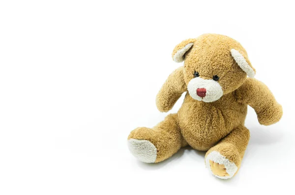 Коричневий Плюшевий Ведмідь Іграшка Сидить Білому Тлі — стокове фото