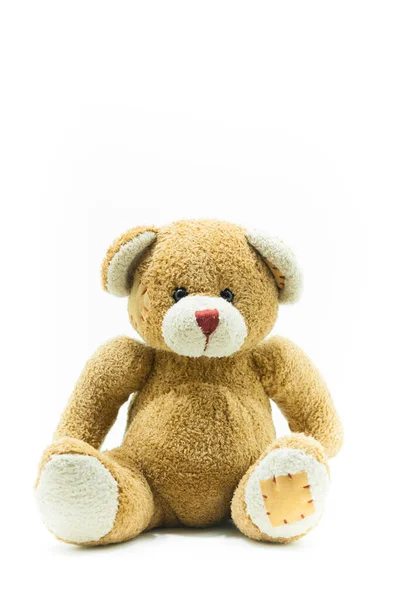 Коричневий Плюшевий Ведмідь Іграшка Сидить Білому Тлі — стокове фото