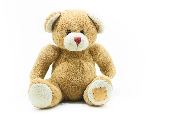 Brown Teddy Bear Toy Sitting White Background — Stock Photo, Image