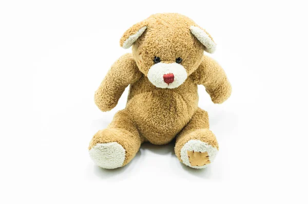 Brown Teddy Bear Toy Sitting White Background — Stock Photo, Image