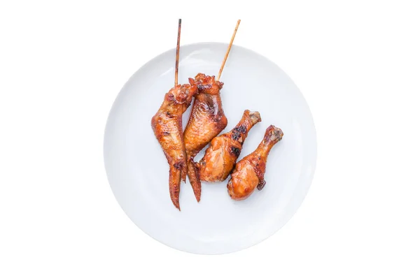 Tasty Grilled Chicken Wings Skewers Chicken Leg Isolated White Background — Stock Photo, Image