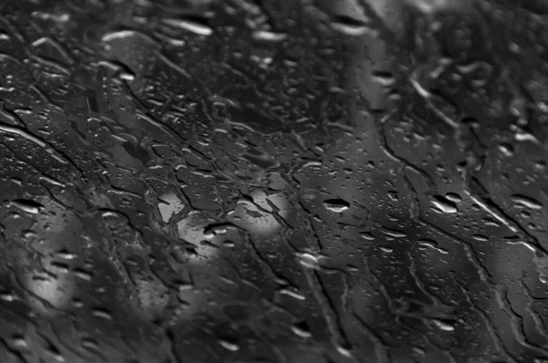 Gouttes Eau Sur Texture Verre Abstrait Noir Fond Sombre Mise — Photo