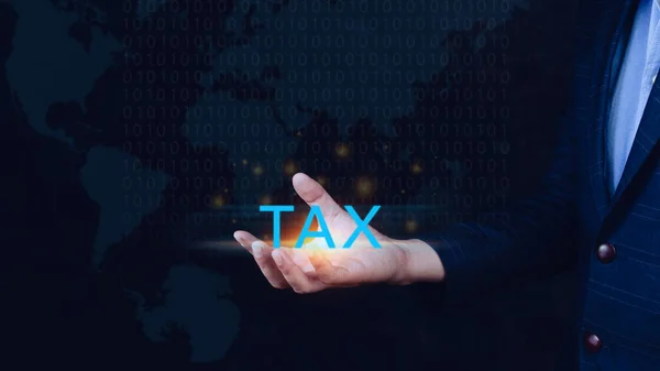 Concept Taxes Payment Optimisation Business Finance Businessman Holding Taxes Icon — Stock Photo, Image