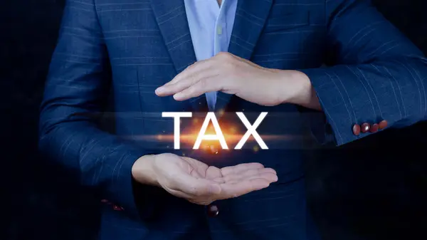Concept of taxes payment optimisation business finance, Businessman touching taxes icon, income tax and property, Tax Payment, individuals and corporations such as VAT