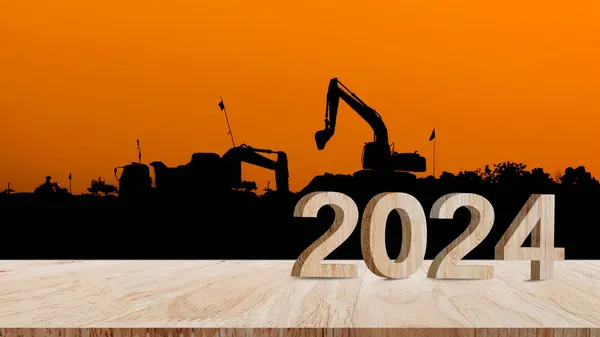 Construction 2024 concept, Silhouette construction site to welcome 2024, Happy New Year 2024, Business common goals for planning new project, annual plan, business target achievement