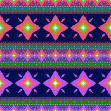 Ikat geometrik folklor süsü, kabile etnik dokusu. Aztek tarzında kusursuz çizgili desen, şekil nakış, İskandinav deseni, Ikat deseni.