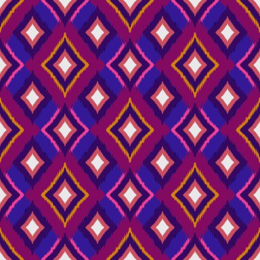 Ikat geometrik folklor süsü, kabile etnik dokusu. Aztek tarzında kusursuz çizgili desen, şekil nakış, İskandinav deseni, Ikat deseni.