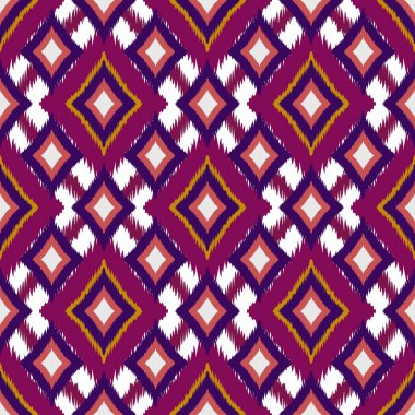 Ikat geometrik folklor süsü, kabile etnik dokusu. Aztek tarzında kusursuz çizgili desen, şekil nakış, İskandinav deseni, Ikat deseni.