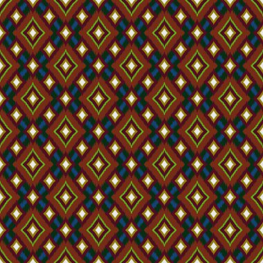 Ikat geometrik folklor süsü, kabile etnik dokusu. Aztek tarzında kusursuz çizgili desen, şekil nakış, İskandinav deseni, Ikat deseni.