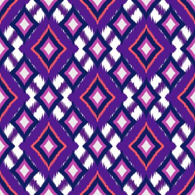 Ikat geometrik folklor süsü, kabile etnik dokusu. Aztek tarzında kusursuz çizgili desen, şekil nakış, İskandinav deseni, Ikat deseni.