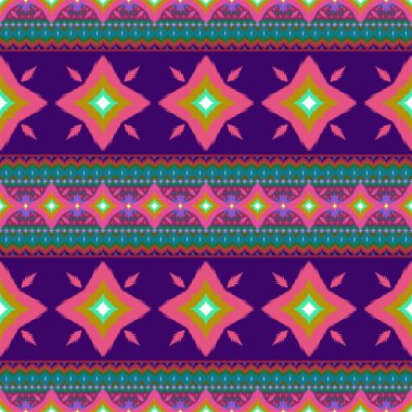 Ikat geometrik folklor süsü, kabile etnik dokusu. Aztek tarzında kusursuz çizgili desen, şekil nakış, İskandinav deseni, Ikat deseni.