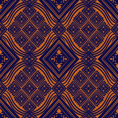 Ikat geometrik folklor süsü, kabile etnik dokusu. Aztek tarzında kusursuz çizgili desen, şekil nakış, İskandinav deseni, Ikat deseni.