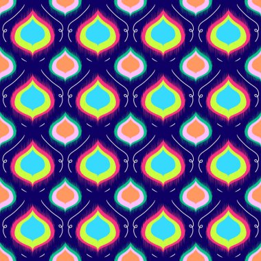 Ikat geometrik folklor süsü. Kabile etnik yapısı. Aztek tarzında kusursuz çizgili desen. Şekil kabile nakışı. Hintli, İskandinav, çingene, Meksikalı, halk modeli. Kusursuz desenli kumaş