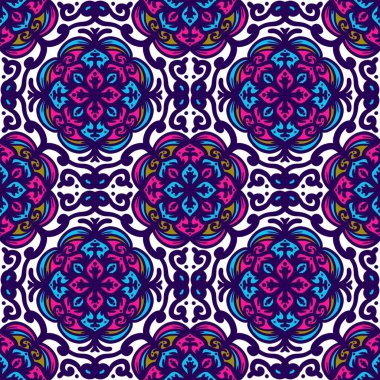 Retro geometrik desen tekrarlanıyor. Kumaş izi. Damask tarzı, kusursuz arkaplan, mozaik süs, klasik tarz. Kumaşlardaki parmak izleri için tasarım