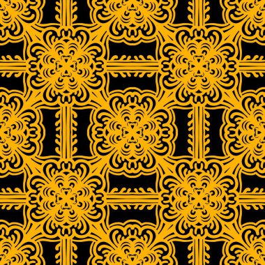 Retro geometrik desen tekrarlanıyor. Kumaş izi. Damask tarzı, kusursuz arkaplan, mozaik süs, klasik tarz. Kumaşlardaki parmak izleri için tasarım