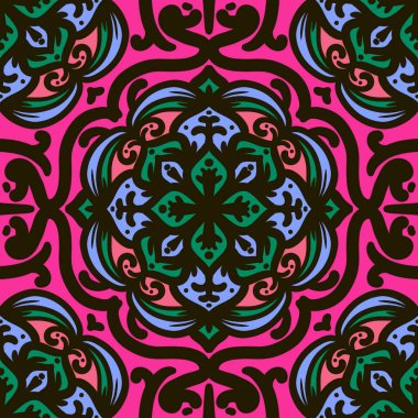 Retro geometrik desen tekrarlanıyor. Kumaş izi. Damask tarzı, kusursuz arkaplan, mozaik süs, klasik tarz. Kumaşlardaki parmak izleri için tasarım