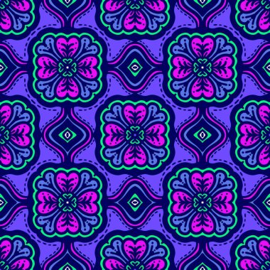 Retro geometrik desen tekrarlanıyor. Kumaş izi. Damask tarzı, kusursuz arkaplan, mozaik süs, klasik tarz. Kumaşlardaki parmak izleri için tasarım