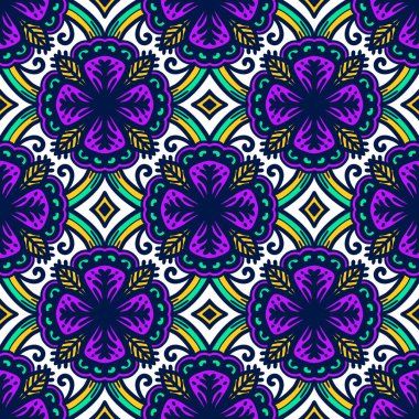 Retro geometrik desen tekrarlanıyor. Kumaş izi. Damask tarzı, kusursuz arkaplan, mozaik süs, klasik tarz. Kumaşlardaki parmak izleri için tasarım