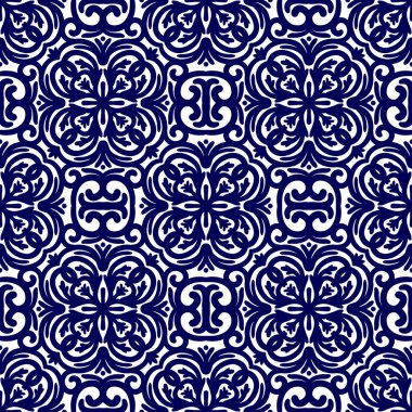 Retro geometrik desen tekrarlanıyor. Kumaş izi. Damask tarzı, kusursuz arkaplan, mozaik süs, klasik tarz. Kumaşlardaki parmak izleri için tasarım