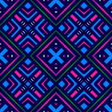 Mandalalı kusursuz desenli çiçek, klasik dekoratif elementler, klasik dekoratif çizimler, renkli kabile süsleriyle etnik mandala.