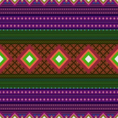 Ikat geometrik folklor süsü. Kabile etnik dokusu. Aztek tarzında kusursuz çizgili desen. Şekil kabile nakışı. Hint, İskandinav, Çingene, Meksika, kilise desenli..