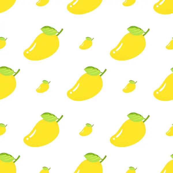 Seamless pattern yellow mangoes leaves fruit with cartoon isolated on white.Bright of delicious fruit illustration used for background