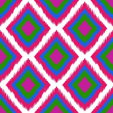 Ikat geometrik folklor süsü. Kabile etnik yapısı. Aztek tarzında kusursuz çizgili desen. Şekil kabile nakışı. Hint, İskandinav, Çingene, Meksikalı, halk modeli..