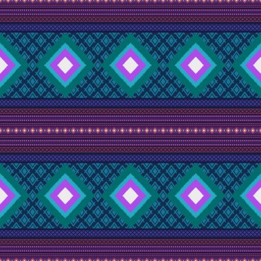 Ikat geometrik folklor süsü. Kabile etnik dokusu. Aztek tarzında kusursuz çizgili desen. Şekil kabile nakışı. Hint, İskandinav, Çingene, Meksika, kilise desenli..