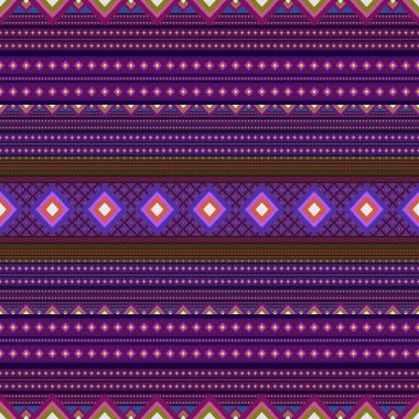 Ikat geometrik folklor süsü. Kabile etnik dokusu. Aztek tarzında kusursuz çizgili desen. Şekil kabile nakışı. Hint, İskandinav, Çingene, Meksika, kilise desenli..