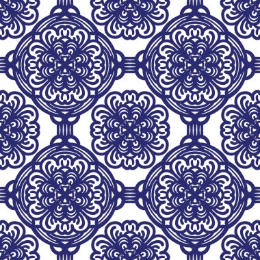 Retro geometrik desen tekrarlanıyor. Kumaş izi. Damask tarzı, kusursuz arkaplan, mozaik süs, klasik tarz. Kumaşlardaki parmak izleri için tasarım
