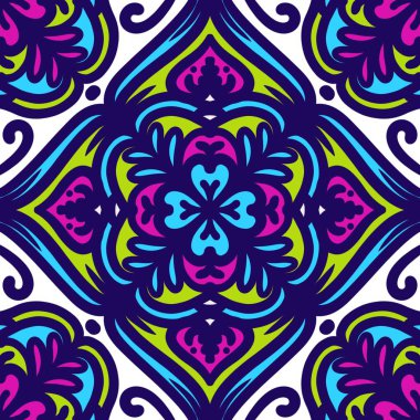 Retro geometrik desen tekrarlanıyor. Kumaş izi. Damask tarzı, kusursuz arkaplan, mozaik süs, klasik tarz. Kumaşlardaki parmak izleri için tasarım