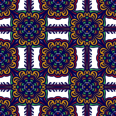 Retro geometrik desen tekrarlanıyor. Kumaş izi. Damask tarzı, kusursuz arkaplan, mozaik süs, klasik tarz. Kumaşlardaki parmak izleri için tasarım