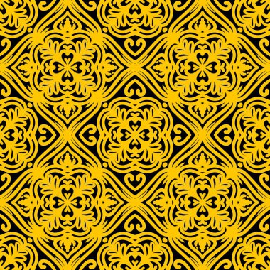 Retro geometrik desen tekrarlanıyor. Kumaş izi. Damask tarzı, kusursuz arkaplan, mozaik süs, klasik tarz. Kumaşlardaki parmak izleri için tasarım