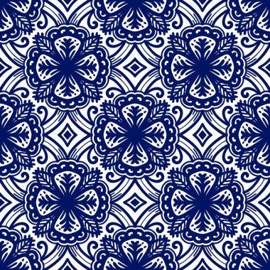 Retro geometrik desen tekrarlanıyor. Kumaş izi. Damask tarzı, kusursuz arkaplan, mozaik süs, klasik tarz. Kumaşlardaki parmak izleri için tasarım