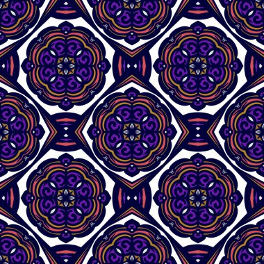 Retro geometrik desen tekrarlanıyor. Kumaş izi. Damask tarzı, kusursuz arkaplan, mozaik süs, klasik tarz. Kumaşlardaki parmak izleri için tasarım