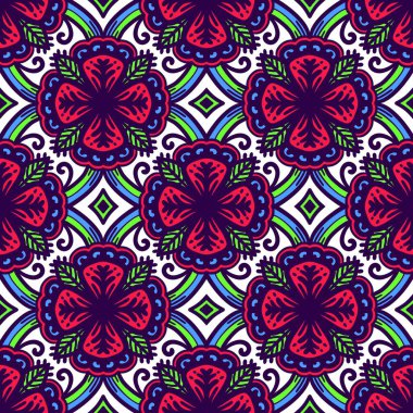 Retro geometrik desen tekrarlanıyor. Kumaş izi. Damask tarzı, kusursuz arkaplan, mozaik süs, klasik tarz. Kumaşlardaki parmak izleri için tasarım