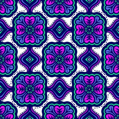 Retro geometrik desen tekrarlanıyor. Kumaş izi. Damask tarzı, kusursuz arkaplan, mozaik süs, klasik tarz. Kumaşlardaki parmak izleri için tasarım