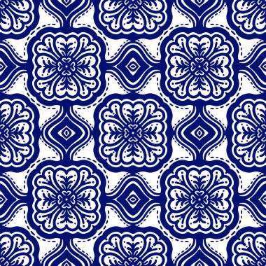 Retro geometrik desen tekrarlanıyor. Kumaş izi. Damask tarzı, kusursuz arkaplan, mozaik süs, klasik tarz. Kumaşlardaki parmak izleri için tasarım