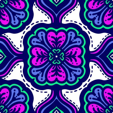 Retro geometrik desen tekrarlanıyor. Kumaş izi. Damask tarzı, kusursuz arkaplan, mozaik süs, klasik tarz. Kumaşlardaki parmak izleri için tasarım