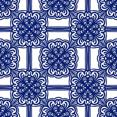 Retro geometrik desen tekrarlanıyor. Kumaş izi. Damask tarzı, kusursuz arkaplan, mozaik süs, klasik tarz. Kumaşlardaki parmak izleri için tasarım