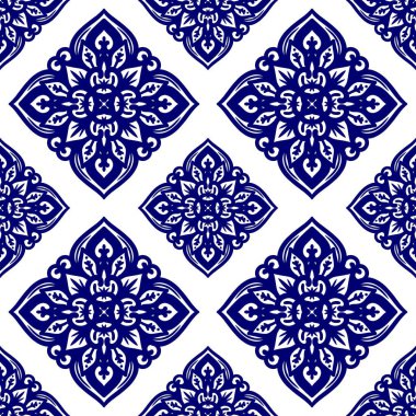 Mandalalı kusursuz desenli çiçek, klasik dekoratif elementler, klasik dekoratif çizimler, renkli kabile süsleriyle etnik mandala.