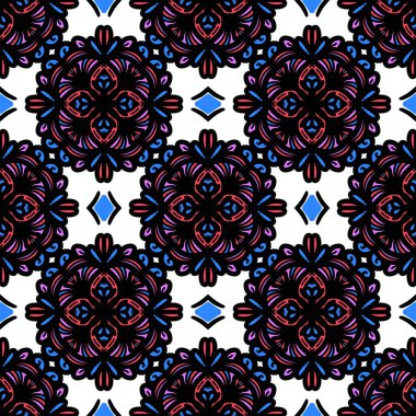 Retro geometrik desen tekrarlanıyor. Kumaş izi. Damask tarzı, kusursuz arkaplan, mozaik süs, klasik tarz. Kumaşlardaki parmak izleri için tasarım