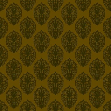 Retro geometrik desen tekrarlanıyor. Kumaş izi. Damask tarzı, kusursuz arkaplan, mozaik süs, klasik tarz. Kumaşlardaki parmak izleri için tasarım