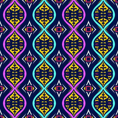 Her türlü kumaş ve tekstil, duvar kâğıdı, ambalaj, Renkli Etnik Soyut Şablon Şablonu 'na uygun kusursuz desenler, Geleneksel, Etnik, Arapça, Türkçe, Hint desenleri