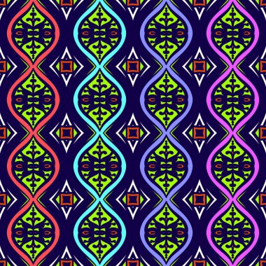 Her türlü kumaş ve tekstil, duvar kâğıdı, ambalaj, Renkli Etnik Soyut Şablon Şablonu 'na uygun kusursuz desenler, Geleneksel, Etnik, Arapça, Türkçe, Hint desenleri