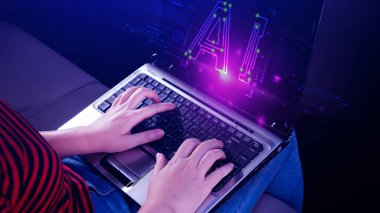 Ai teknolojisi, sanal küresel internet bağlantısı Chatgpt Sohbeti 'ni yapay zeka, yapay zeka, komut komut kullanarak bir şey üretmek için kullanıyor, gelecekçi teknoloji dönüşümü..