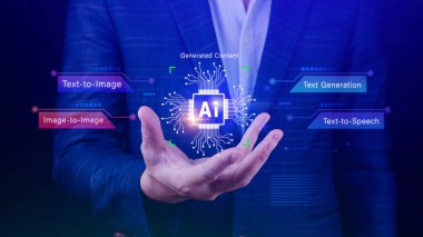 Ai teknolojisi, Chatgpt Sohbeti 'ni yapay zeka, yapay zeka, görsel metin, konuşma, akıllı yapay zeka ile sanal grafik küresel internet bağlantısı kullanarak bir şeyler üretmek için komut komutu kullanmak, geleceksel teknoloji dönüşümü..