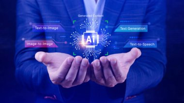 Ai teknolojisi, Chatgpt Sohbeti 'ni yapay zeka, yapay zeka, görsel metin, konuşma, akıllı yapay zeka ile sanal grafik küresel internet bağlantısı kullanarak bir şeyler üretmek için komut komutu kullanmak, geleceksel teknoloji dönüşümü..