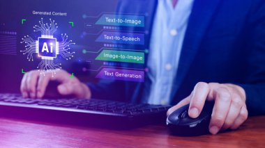 Ai teknolojisi, Chatgpt Sohbeti 'ni yapay zeka, yapay zeka, görsel metin, konuşma, akıllı yapay zeka ile sanal grafik küresel internet bağlantısı kullanarak bir şeyler üretmek için komut komutu kullanmak, geleceksel teknoloji dönüşümü..