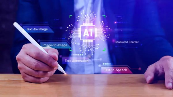 Ai teknolojisi, Chatgpt Sohbeti 'ni yapay zeka, yapay zeka, görsel metin, konuşma, akıllı yapay zeka ile sanal grafik küresel internet bağlantısı kullanarak bir şeyler üretmek için komut komutu kullanmak, geleceksel teknoloji dönüşümü..